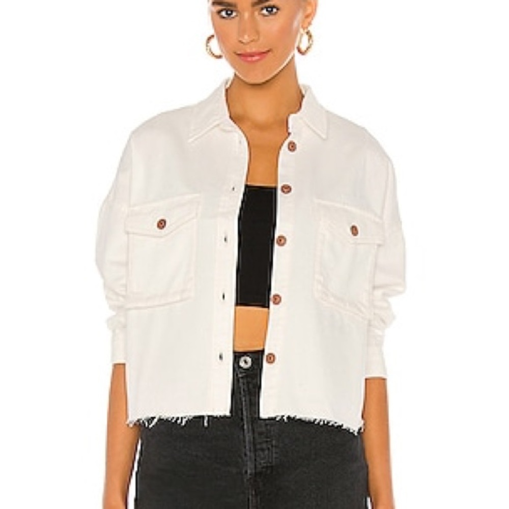 ALLSAINTS Sol Cropped Shirt Jacket in White - Picture 7 of 7